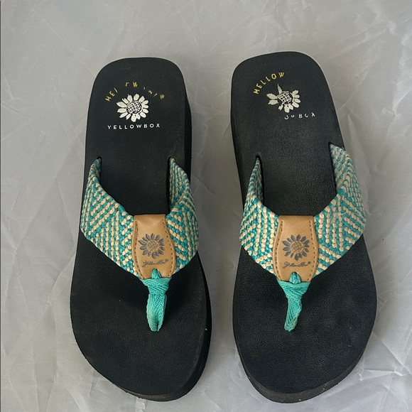 Yellow Box Women's Black and Turquoise Sandals / Flip Flops - Picture 1 of 2